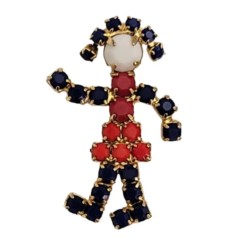 Patriotic Red White Blue Prong Set Rhinestone Girl Pin L36 - Picture 1 of 7